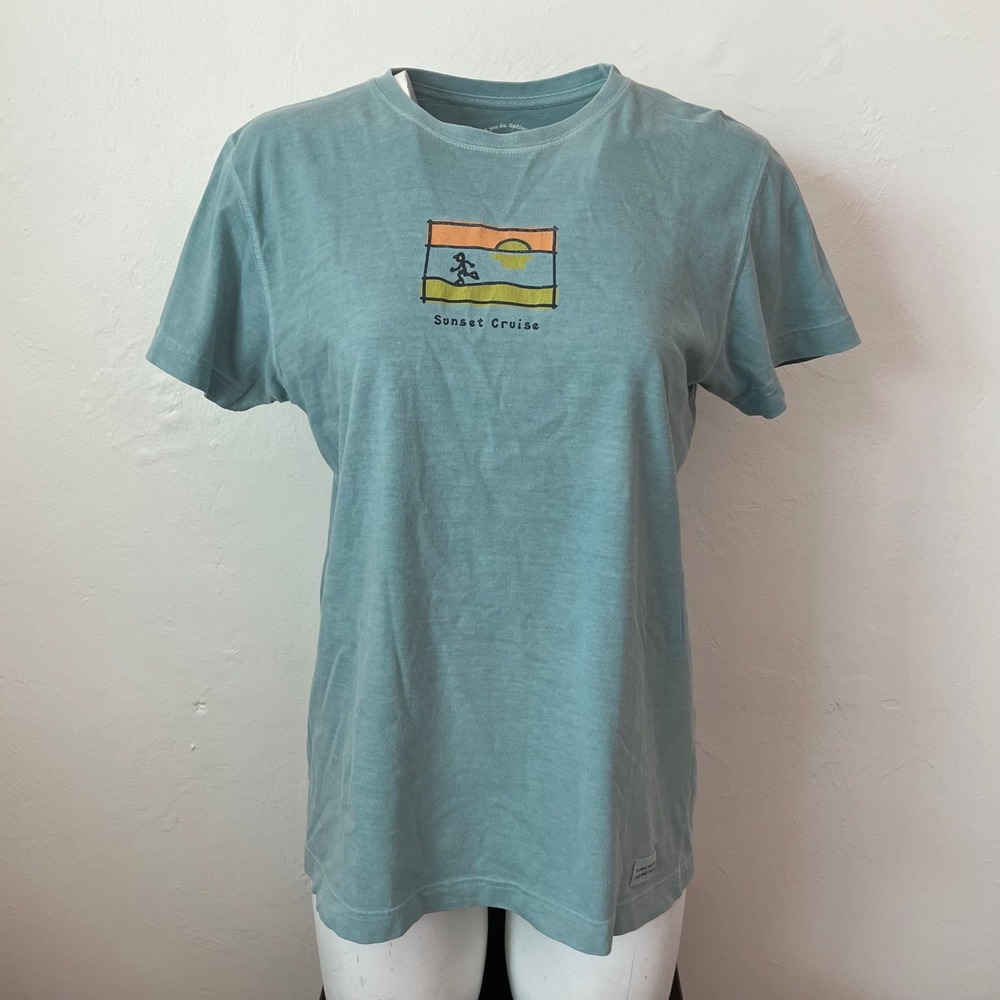 Life is Good Womens Sunset Cruise Crusher Tee Green M